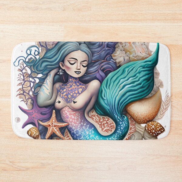 Item preview, Tattoo Design Featuring a Mermaid Surrounded by Shells and Starfish designed and sold by amazingtraits.