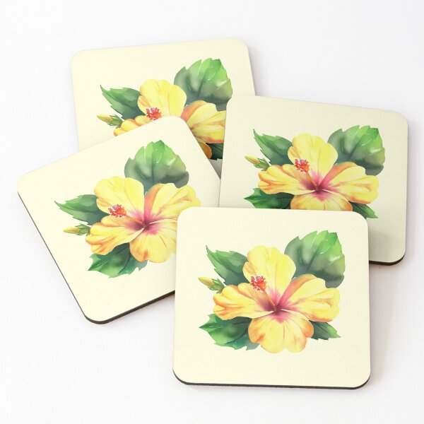 Item preview, happy hibiscus watercolor designed and sold by tropi-cat.