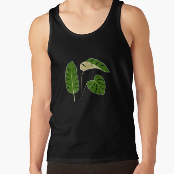 Minimalist Tropical Leaf Design with Natural Green Fabric Texture and Gold Accents Tank Top
