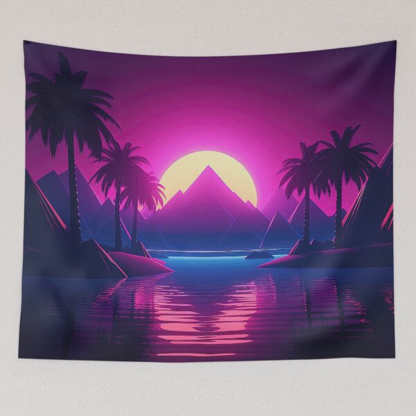 Item preview, Cyber Oasis: Vibrant Synthwave Vibes on the Island designed and sold by Mullet Monkey.