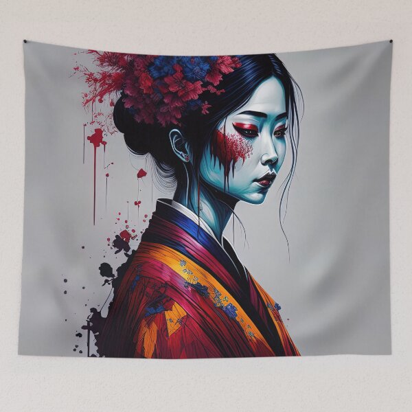Item preview, Saturated watercolor japanese geisha with sakura hair designed and sold by RK - Shop.