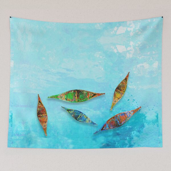 Item preview, Colorful Drifting Canoes Blue Water Art designed and sold by Sharon Cummings Art.