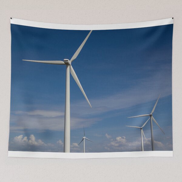 Item preview, Wind turbines on a cloud streaked sky designed and sold by Shizenkai.