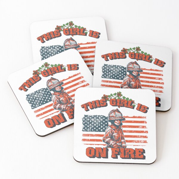 Item preview, Firefighter woman USA flag funny sarcastic quote This girl is on fire designed and sold by HomeCoquette.