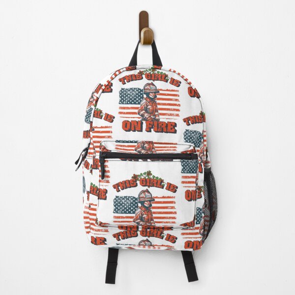 Item preview, Firefighter woman USA flag funny sarcastic quote This girl is on fire designed and sold by HomeCoquette.