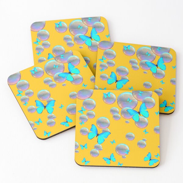 Item preview, SOAP BUBBLES BLUE BUTTERFLIES GOLD ART designed and sold by sharlesart.