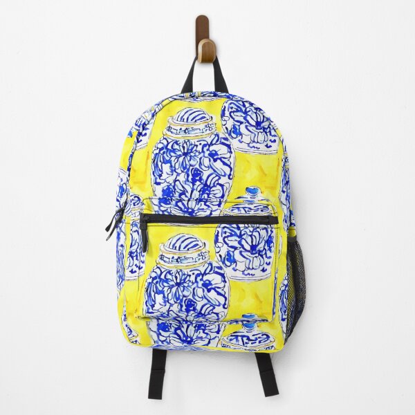 Item preview, Blue and white ginger jars on yellow designed and sold by SophieClimaArt.