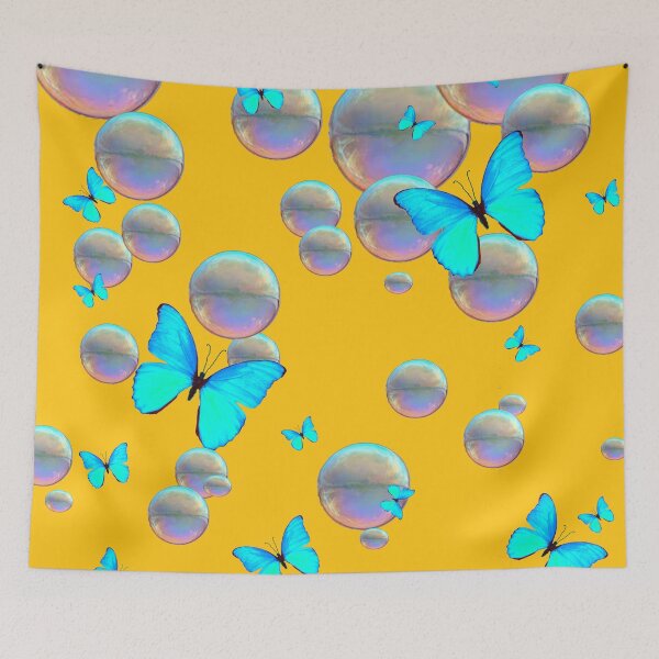 Item preview, SOAP BUBBLES BLUE BUTTERFLIES GOLD ART designed and sold by sharlesart.