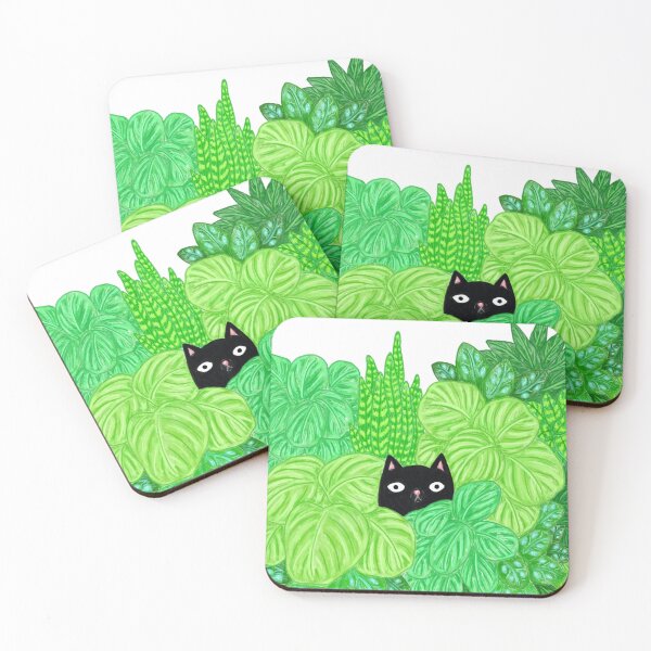 Item preview, Black cat and plants designed and sold by PeachyCatArt.
