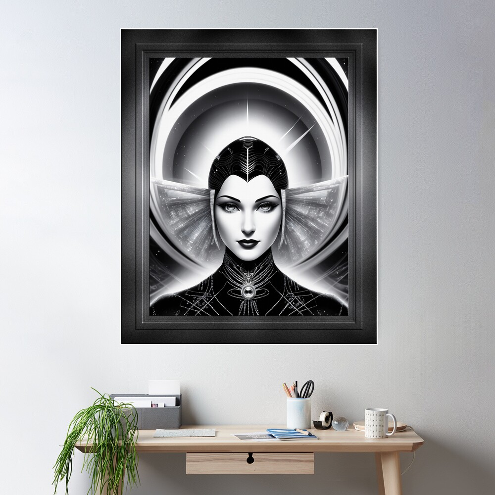 Art Deco Portrait Of Queen Demetra A Beautiful AI Concept Art Illustration by Xzendor7 Wall Poster
