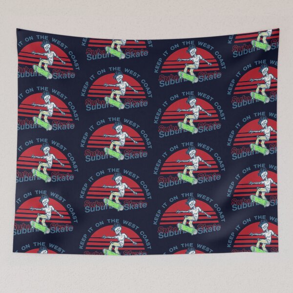 Item preview, Retro sunset with skeleton on Skateboard | west coast suburbia skate designed and sold by trendparrot.