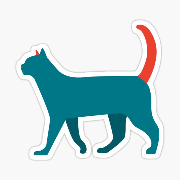 funny cat walk green red tail Sticker