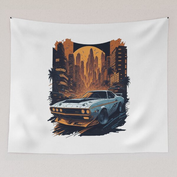 Item preview, A sports car speeding down a neon-lit street at night designed and sold by hmadan.