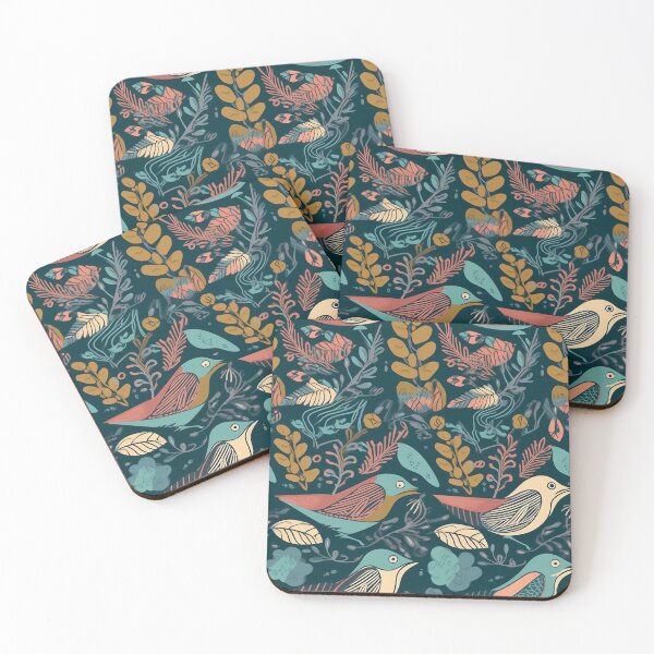 Item preview, Teal and Coral Finches designed and sold by Monochrome-Dog.
