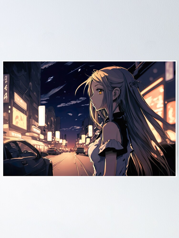 Premium Photo  Cute anime woman looking at the cityscape by night