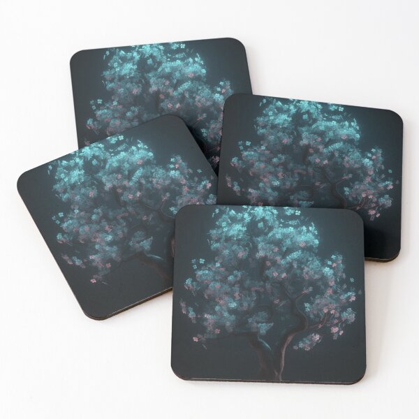 Item preview, Tree blossoms floating free stock illustrations, in the style of benoit b. mandelbrot, glowing neon, dark cyan, uhd image, naoto hattori, delicate flowers, highly detailed figures designed and sold by aiphotosart.
