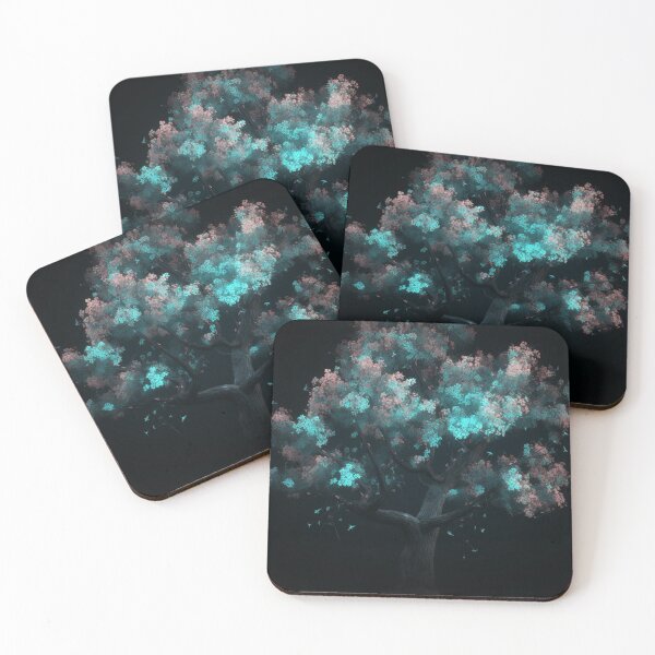 Item preview, Tree blossoms floating free stock illustrations, in the style of benoit b. mandelbrot, glowing neon, dark cyan, uhd image, naoto hattori, delicate flowers, highly detailed figures designed and sold by aiphotosart.