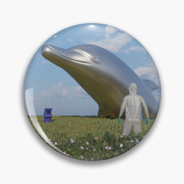 Item preview, Modern and Futuristic Metal Dolphin in a field of blooming flowers designed and sold by DolphinKingReal.