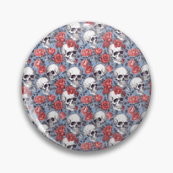 Artikelvorschau, Red Roses and Skulls on Blue background entworfen und verkauft von Christy Wyatt.