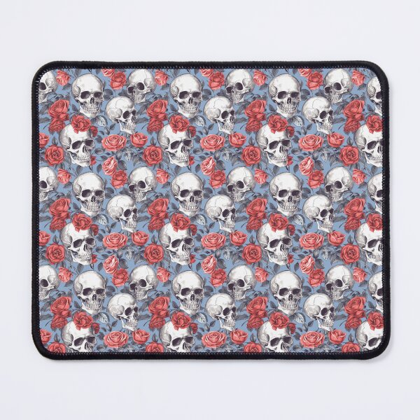 Artikelvorschau, Red Roses and Skulls on Blue background entworfen und verkauft von Christy Wyatt.