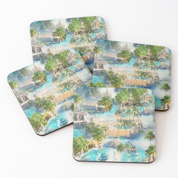 Item preview, resort town, pool, sea, palm trees, villas,surrealism designed and sold by Maria Mihailova.