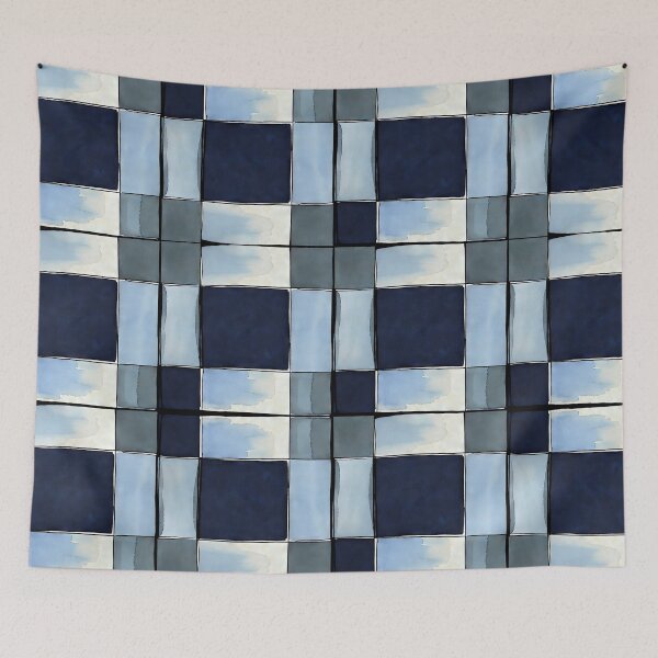 Item preview, Chequered, watercolour, tile pattern - blue, turqoise, green, gray, white designed and sold by ArtfulOctopus.