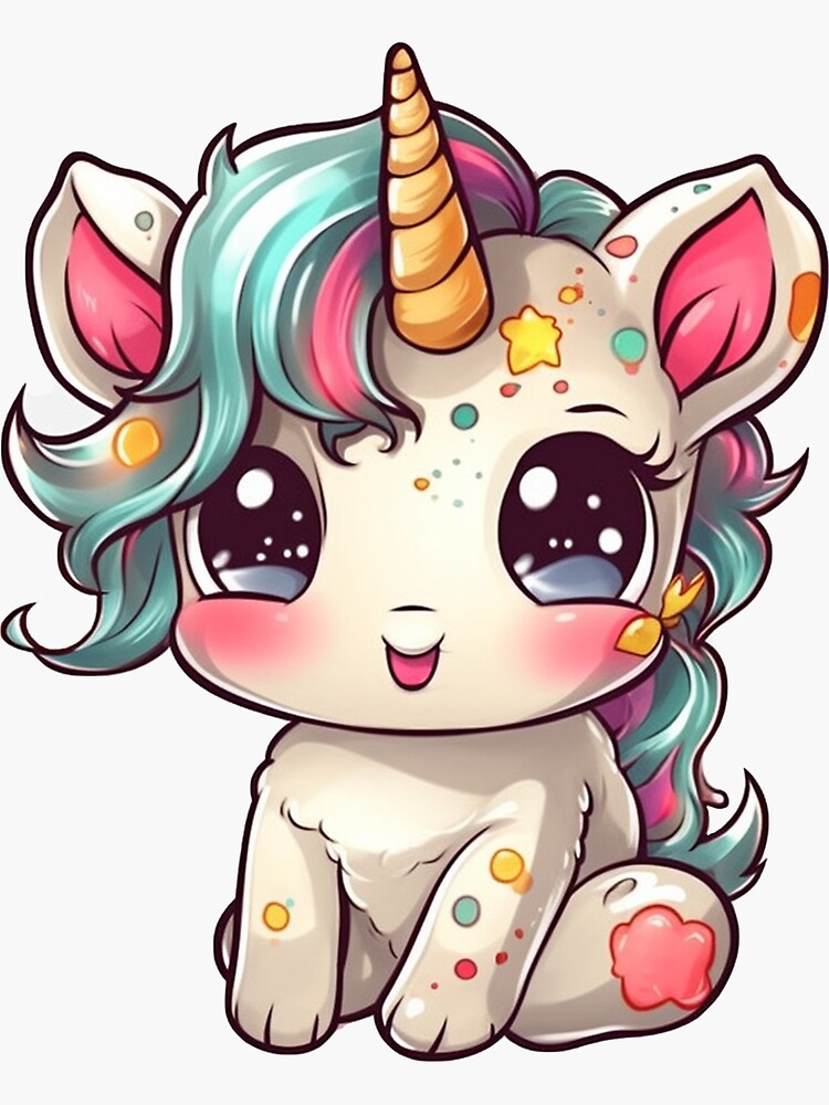 Pretty Rainbow Unicorn and Stars - Unicorns - Sticker