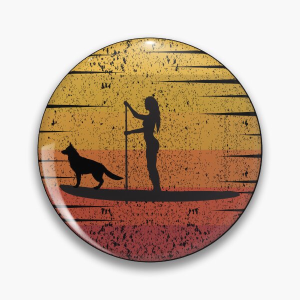 Item preview, Woman with her dog on a paddleboard, retro sunset designed and sold by aliveinmiddle.