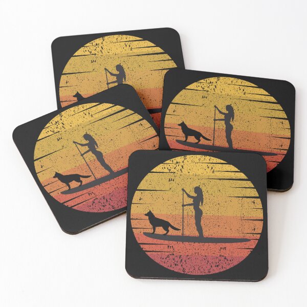 Item preview, Woman with her dog on a paddleboard, retro sunset designed and sold by aliveinmiddle.