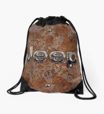 Rustic Jeep with chrome typograph Drawstring Bag
