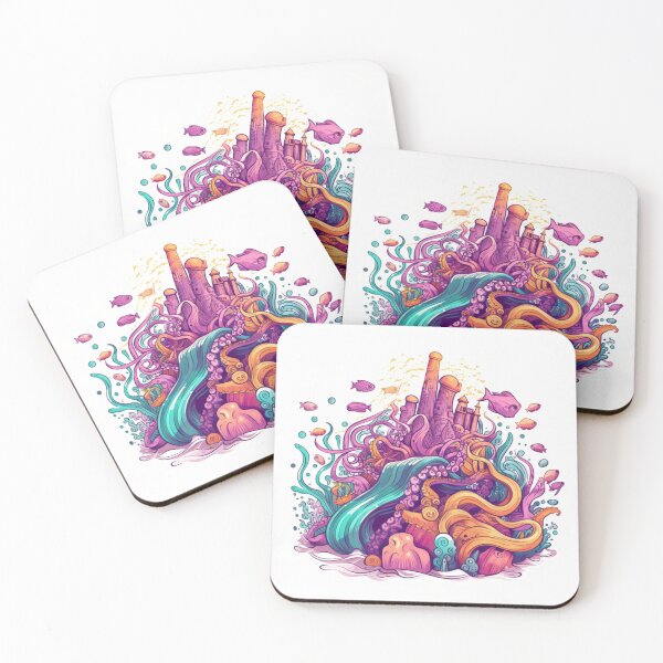 Item preview, Colorful and Cartoony Octopus and Kelp Illustration | Vibrant Fluid Landscape Art designed and sold by PaintbrushPlace.