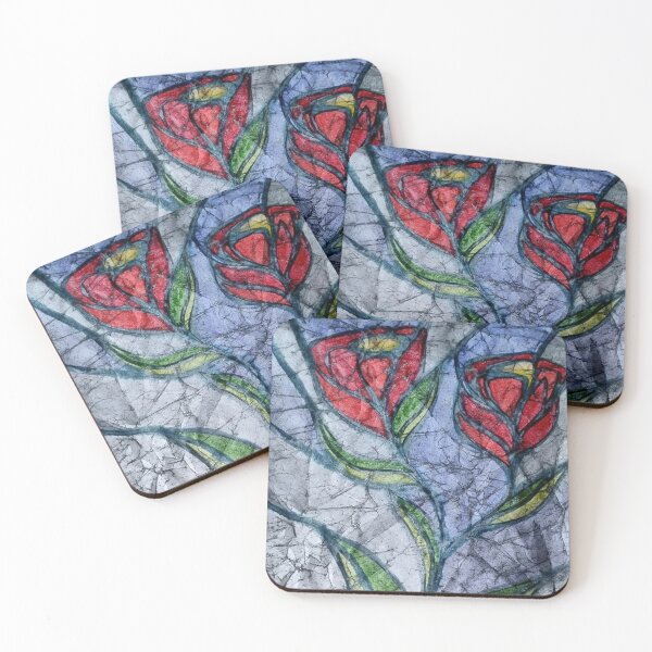 Item preview, Rose buds-stained glass batik designed and sold by WiseArtyAnswers.
