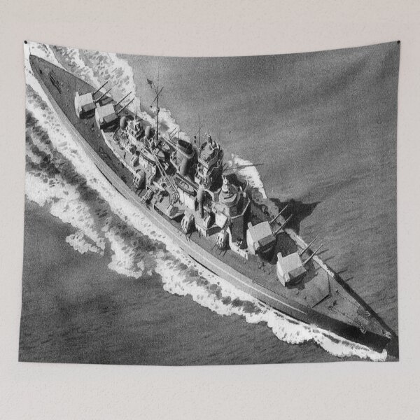 Item preview, WW2 - 1940's - Kriegsmarine - Tirpitz - Battleship - Black & White - Photographic - Aerial - Print designed and sold by TheHappyK.