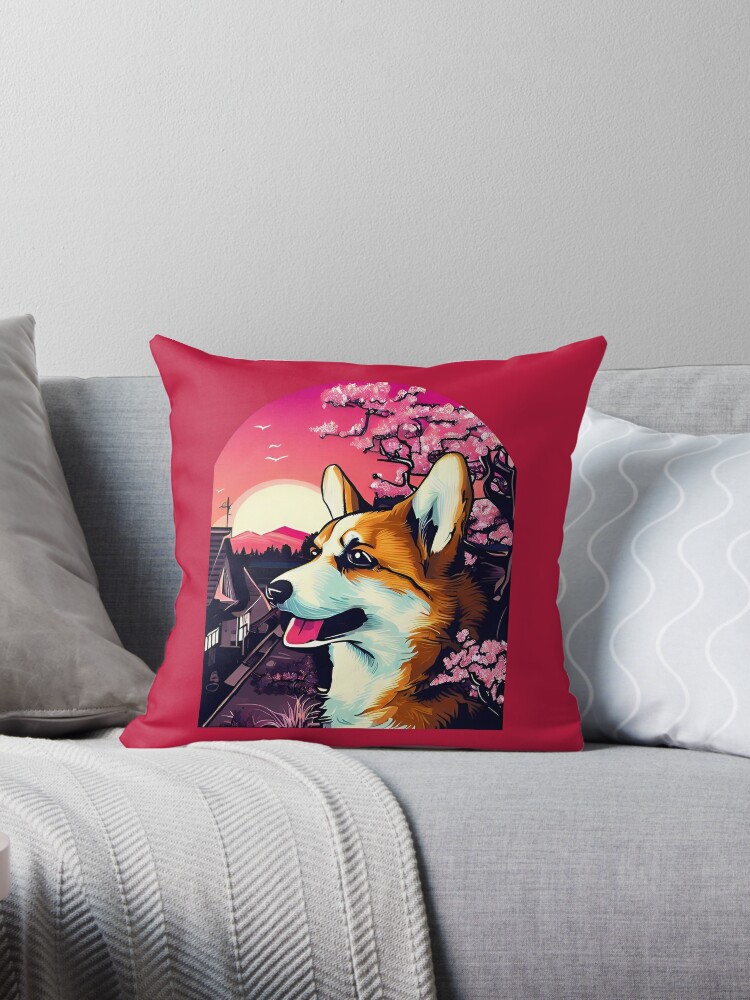 Corgi Dog Original Art Decorative Pillow, Abstract Throw Pillow