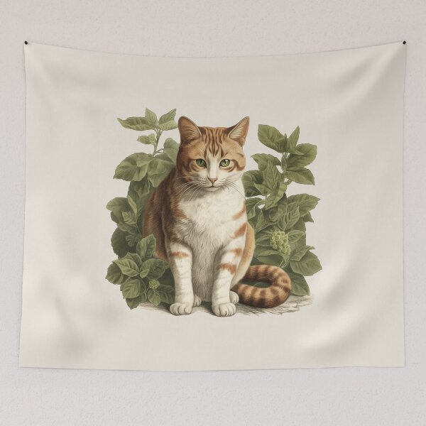 Item preview, Botanical Cat in the Green Leaves Garden Illustration of Cute Tabby Cat designed and sold by EmilyFNM3D.