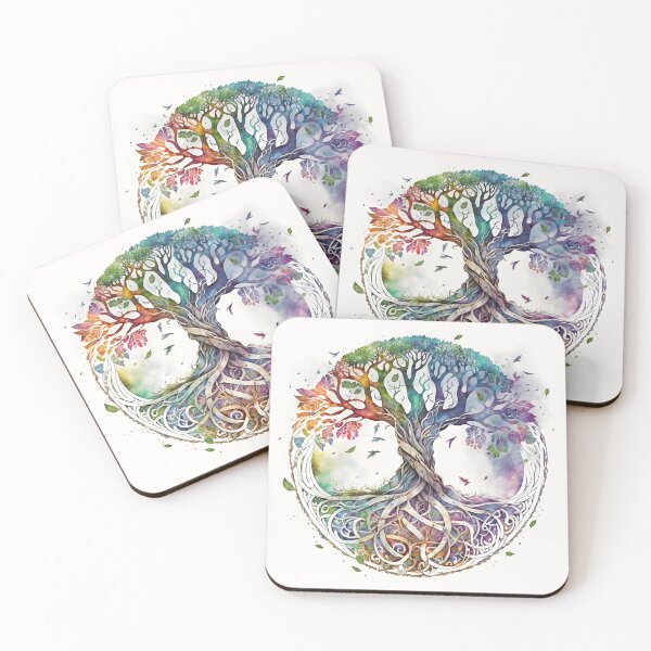 Item preview, Yggdrasil II World Tree colorful watercolors created with AI designed and sold by MKOnline.