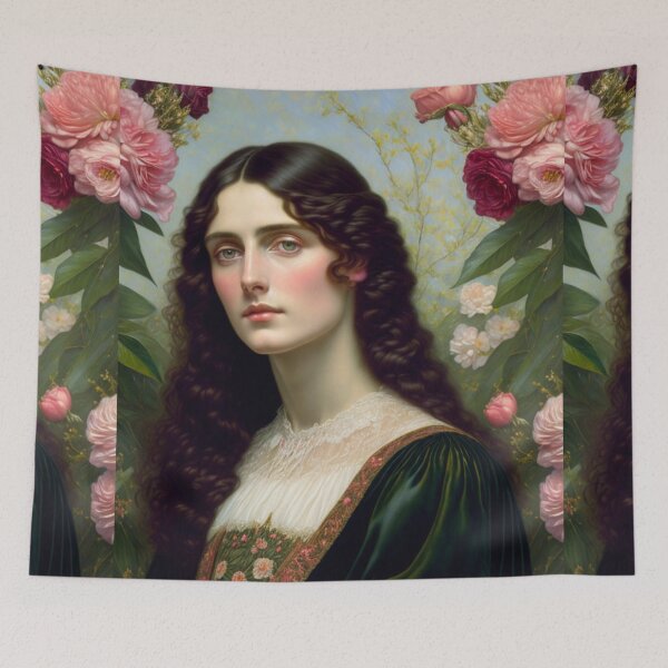 Item preview, Pre Raphaelite Oil Painting of a Beautiful Young woman with Dark Hair Brunette designed and sold by KALEIDOSCOPE UK.