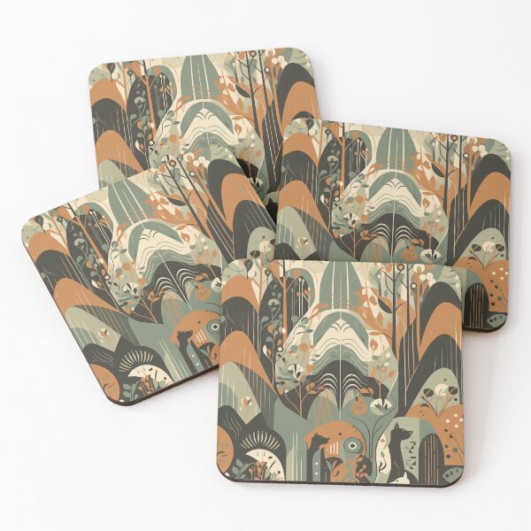 Item preview, Enchanting Art Deco Forest Print, Nature Lover's Wall Art, Earthy Tones, Indonesian Art Inspired, Animal Mural Illustration, 4:5 Ratio designed and sold by stateofhuman.