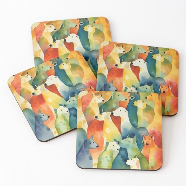 Item preview, Whimsical Figurative Watercolor Dogs, Colorful 16" x 20" Artwork, Abstract Whispers, Bold Shadows, Amber, Aurora Punk Inspired, Home Decor designed and sold by stateofhuman.