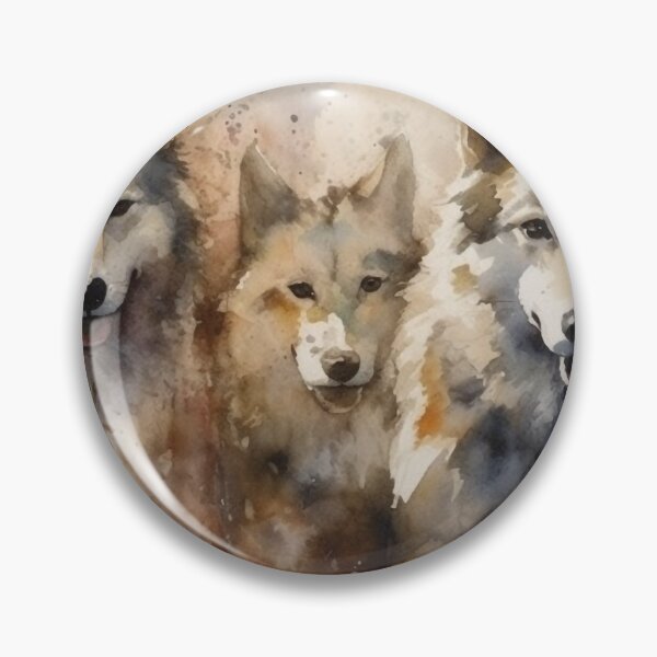 Item preview, Watercolor Running Huskies, 20" x 16" Front View, Colorful Ink Wash Painting, Light Silver & Brown, Serene Faces, Yup'ik Art Inspired designed and sold by stateofhuman.