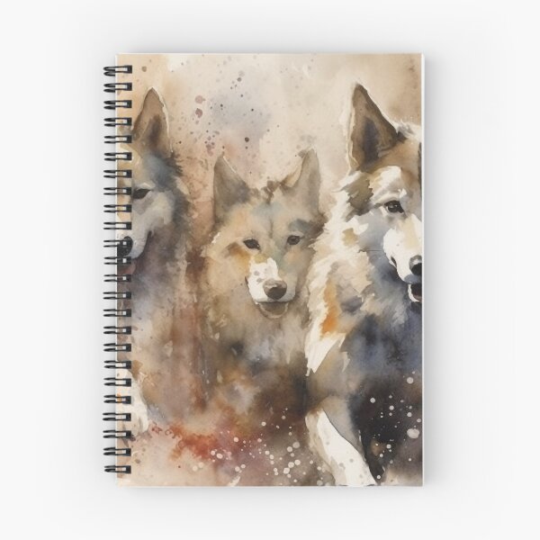 Item preview, Watercolor Running Huskies, 20" x 16" Front View, Colorful Ink Wash Painting, Light Silver & Brown, Serene Faces, Yup'ik Art Inspired designed and sold by stateofhuman.