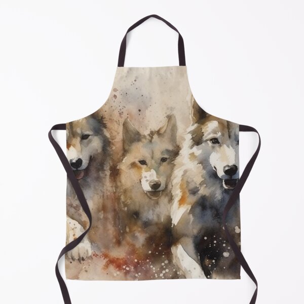 Item preview, Watercolor Running Huskies, 20" x 16" Front View, Colorful Ink Wash Painting, Light Silver & Brown, Serene Faces, Yup'ik Art Inspired designed and sold by stateofhuman.