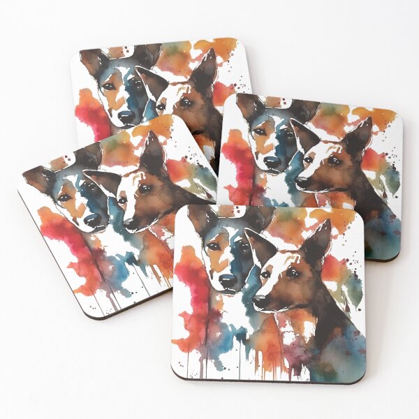 Item preview, Congruent Canines, Friendly & Curious Abstract Watercolor Dogs, Transparent Background, 16" x 20", Black, Blue, Red & Orange, Paint Drips, Home Decor designed and sold by stateofhuman.