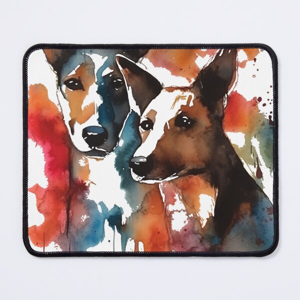 Item preview, Congruent Canines, Friendly & Curious Abstract Watercolor Dogs, Transparent Background, 16" x 20", Black, Blue, Red & Orange, Paint Drips, Home Decor designed and sold by stateofhuman.