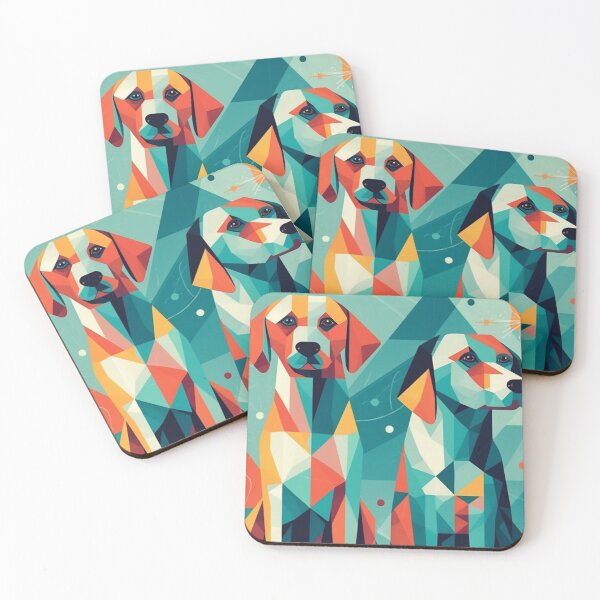 Item preview, Colorful Geometric Cute Dogs, Abstract Pop Art, 20" x 16", Low Poly Pattern Design, Light Cyan & Dark Amber, Wall Art, Home Decor designed and sold by stateofhuman.