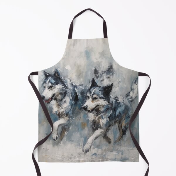 Item preview, Snowy Acrylic Huskies Running, 16" x 20" Canvas Art, Dark Silver & Aquamarine, Tanbi Kei Inspired, Emotive Brushwork, Oil Portraiture designed and sold by stateofhuman.