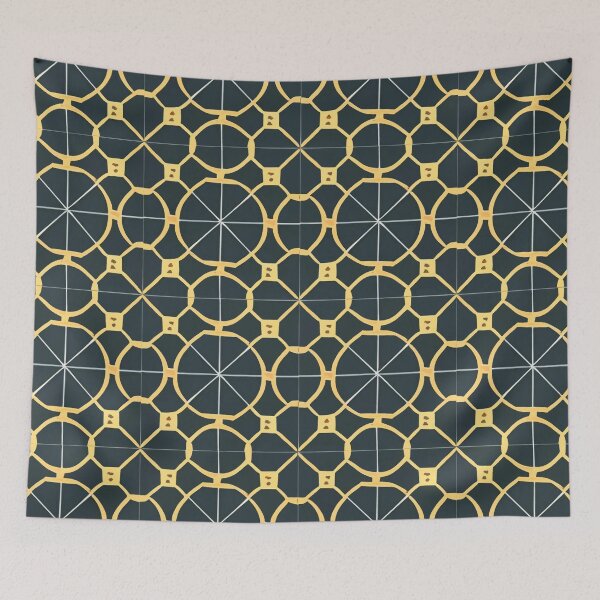 Item preview, Retro Tile Pattern navy blue with yellow designed and sold by RetroTile.
