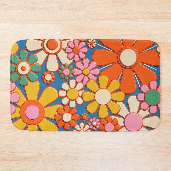 Item preview, Flower Market Barcelona Colorful Retro Plastic Floral Pattern Print on Blue designed and sold by kierkegaard.