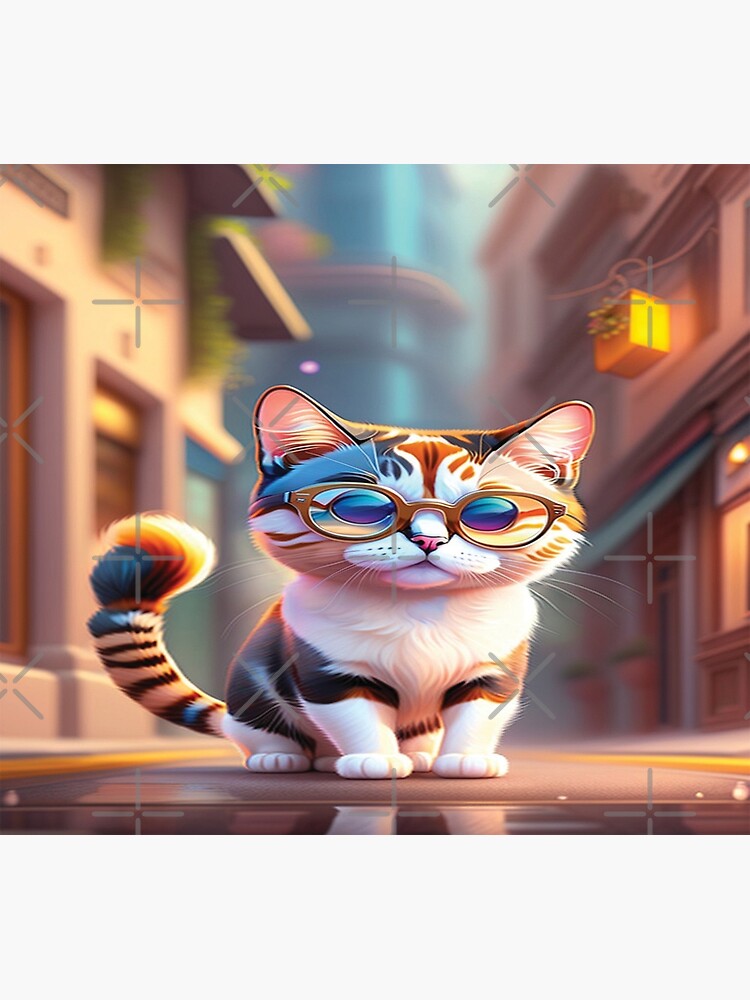 Cat at Work with Glasses Art Print