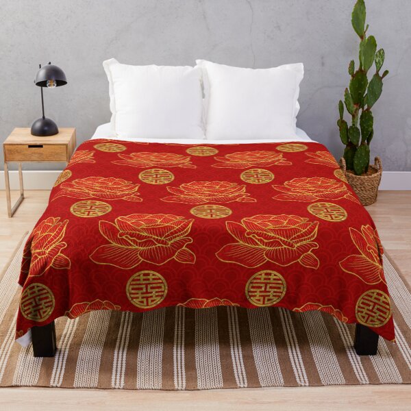 Item preview, Peonies and Gold Double Happiness Symbol Pattern designed and sold by k9printart.